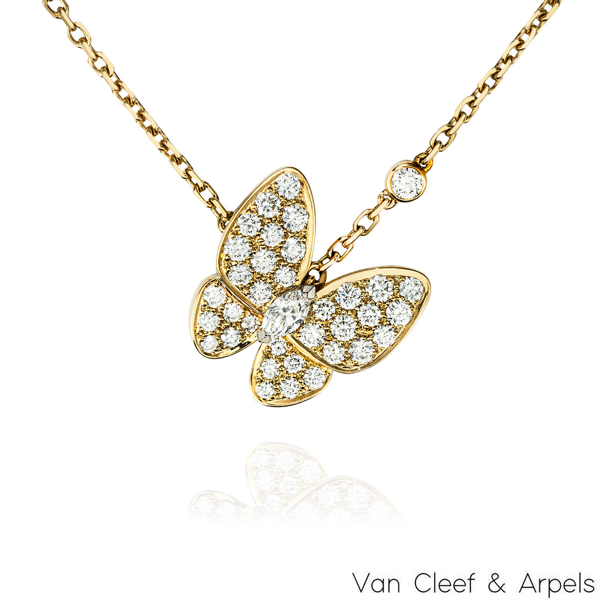Van Cleef & Arpels Yellow Gold Diamond Two Butterfly Pendant VCARP3DP00 Van Cleef & Arpels Yellow Gold Diamond Two Butterfly Pendant VCARP3DP00
